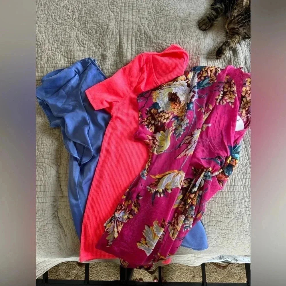 Umgee USA & Bibi Women’s bundle of 3 small summer short‎ sleeve tops pink Blue